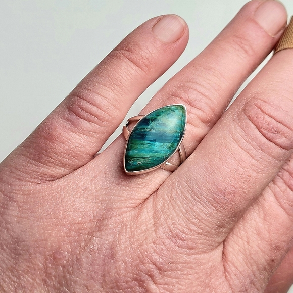 Sterling Silver Marquis Peru Opaline Ring Size 7 - Picture 14 of 16